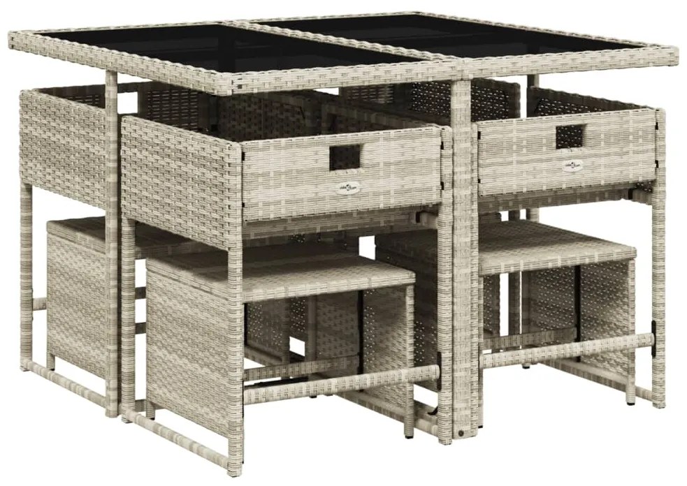 9 pcs conjunto de jantar p/ jardim c/ almofadões cinzento claro