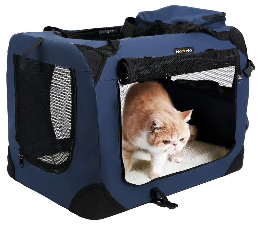 Transportadora dobrável para cães, caixa de transporte para cães 60 x 42 x 42 cm azul escuro
