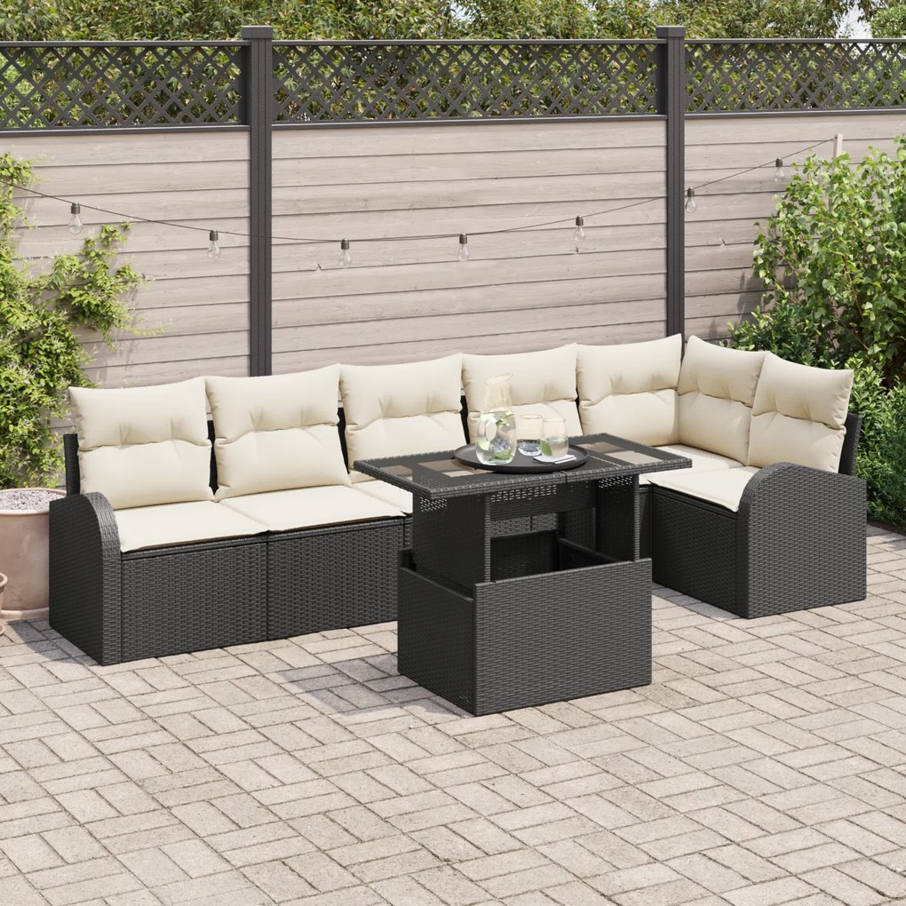 Conjunto de Sofá de Jardim vidaXL 7 Peças com Almofadas em Rattan Poli