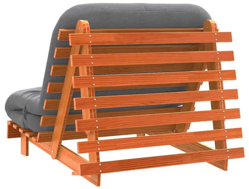 Sofá-cama futon c/ colchão madeira de pinho maciça castanho-mel