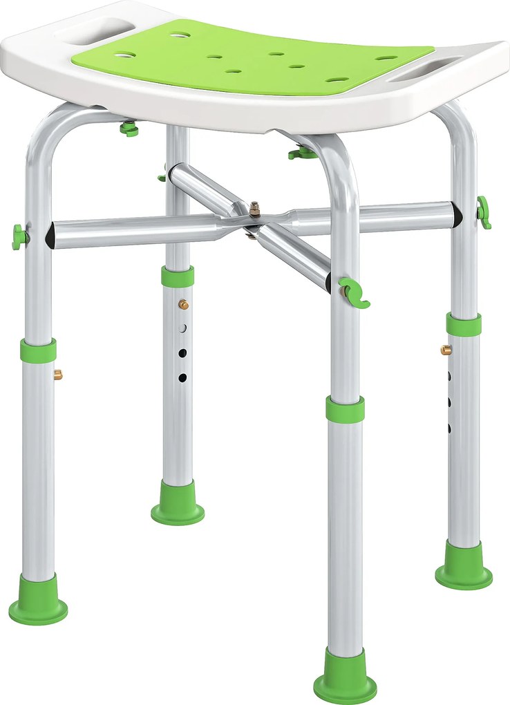 Banco de duche 42,5 L x 27 P x 44-51,5 A cm assento almofadado e ajustável, pés com ventosas antiderrapantes, em alumínio verde