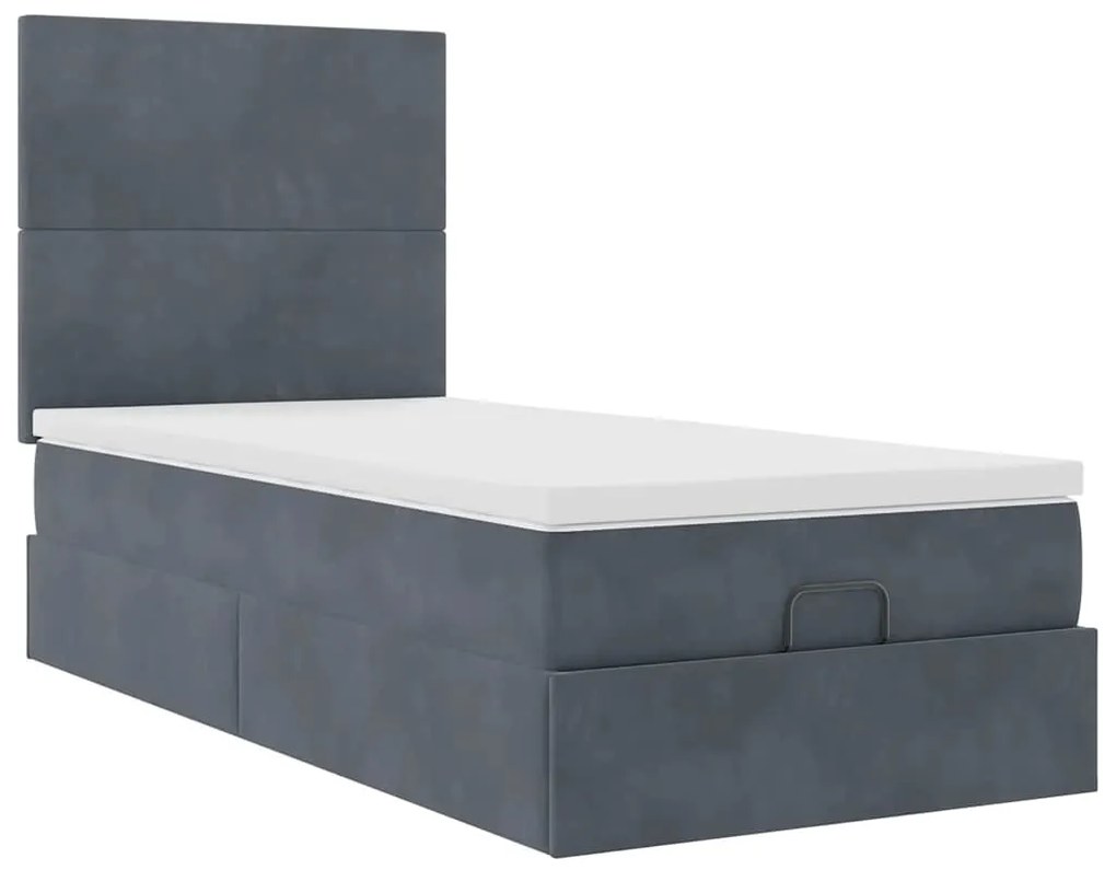 Estrutura cama otomana colchões 80x200cm veludo cinzento escuro