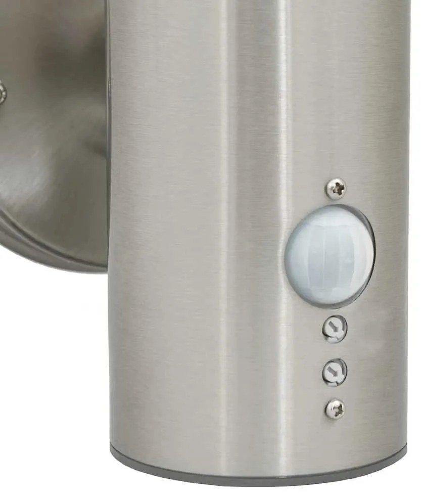 Lanterna de Parede Externa com Sensor Prateado Aço Inoxidável IP44