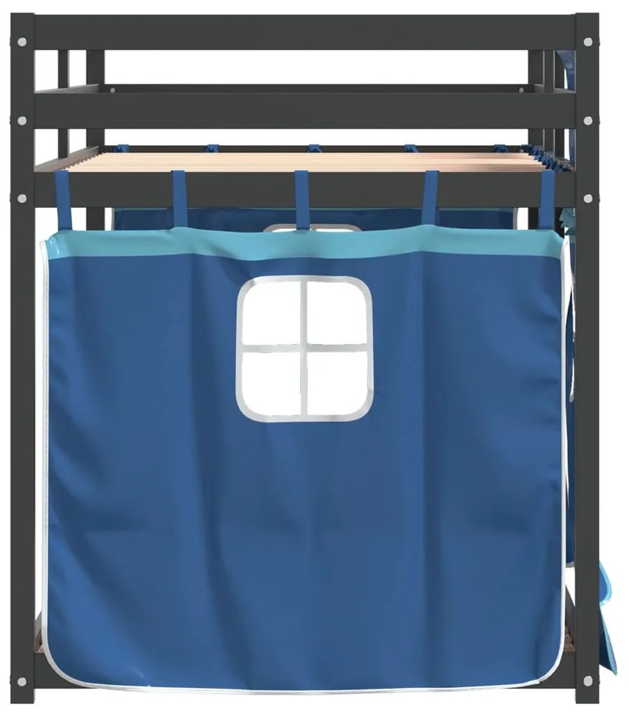 Beliche com cortinas 90x190 cm madeira de pinho maciça azul