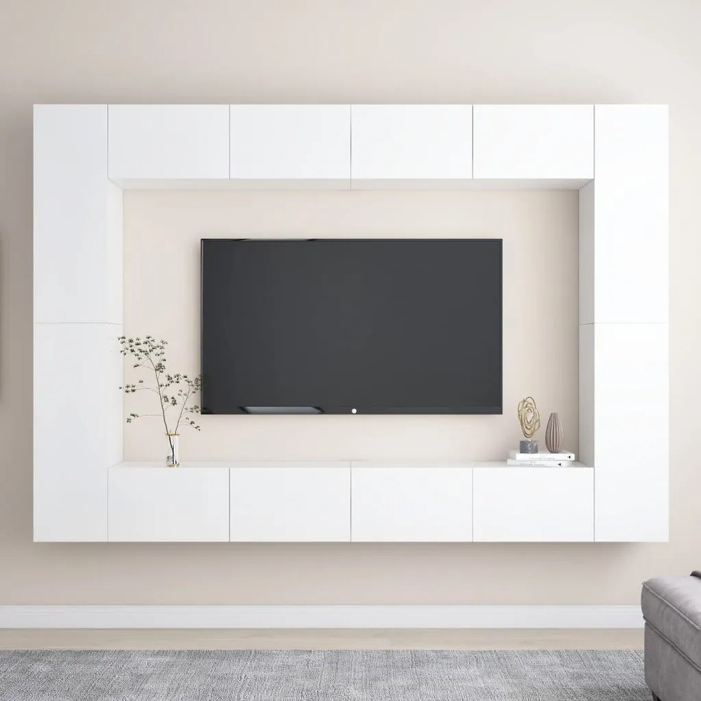 vidaXL 8 pcs conjunto móveis de TV derivados madeira branco brilhante