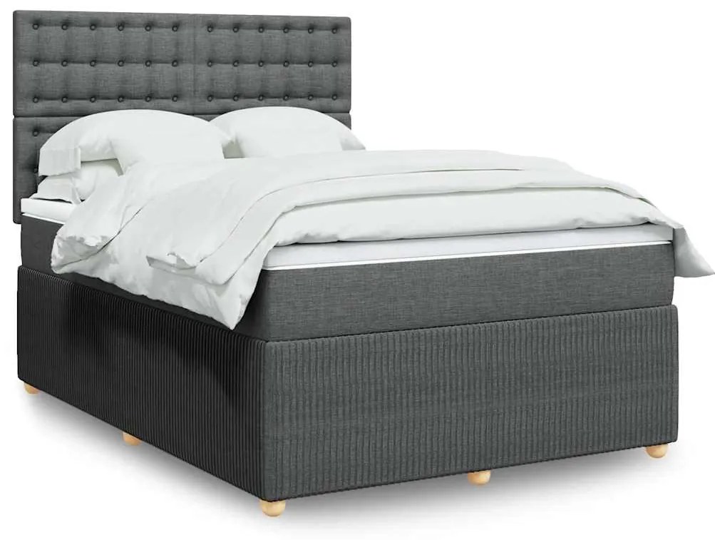 vidaXL Cama com molas/colchão 140x200 cm tecido cinzento-escuro