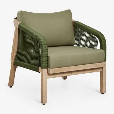 Poltrona De Jardim Em Madeira De Acácia Dubai Castanho Acácia Rústico & Tecido Verde Exército - Sklum