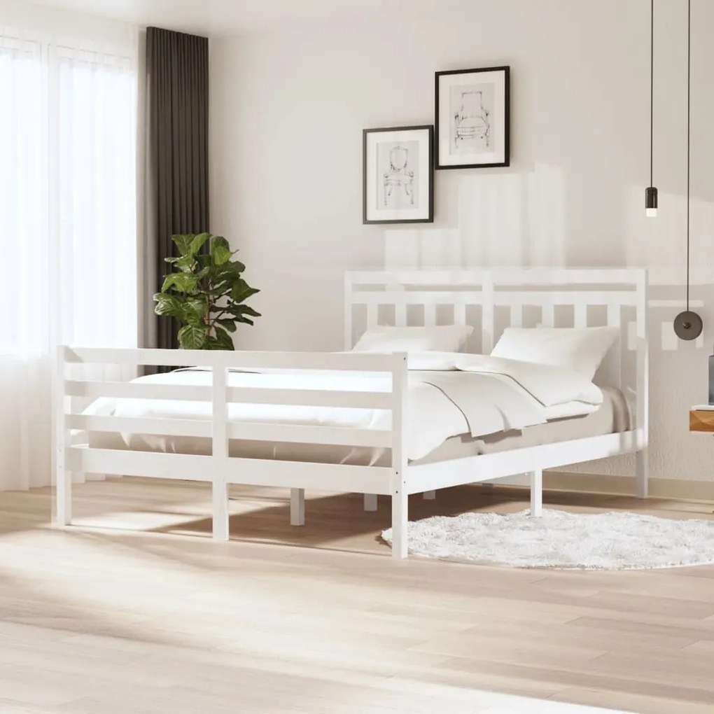 vidaXL Estrutura de cama king 150x200 cm madeira maciça branco