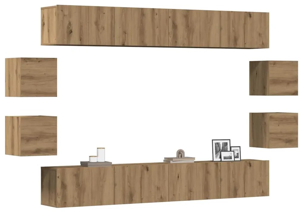 Conjunto de armário TV parede 8 pcs madeira carvalho artisiano