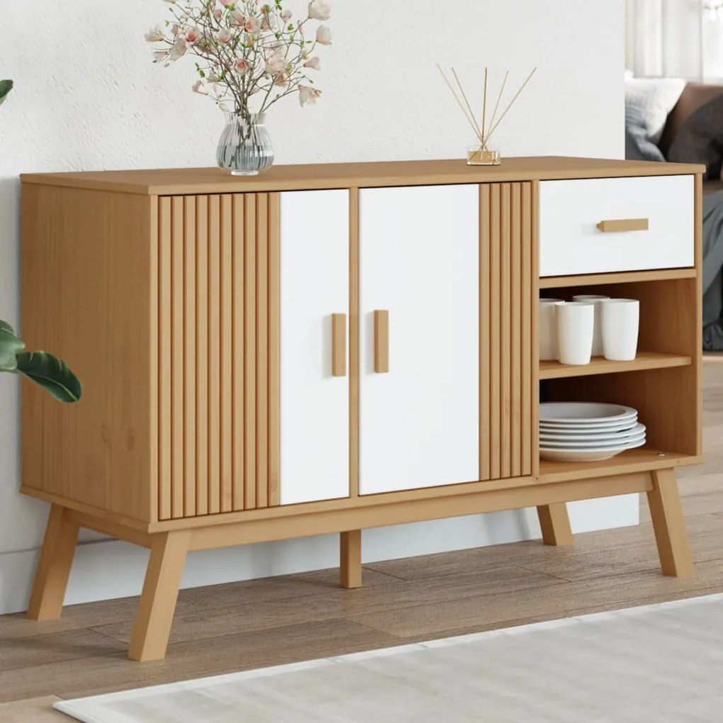 vidaXL Aparador OLDEN 114x43x73,5 cm pinho maciço branco e castanho