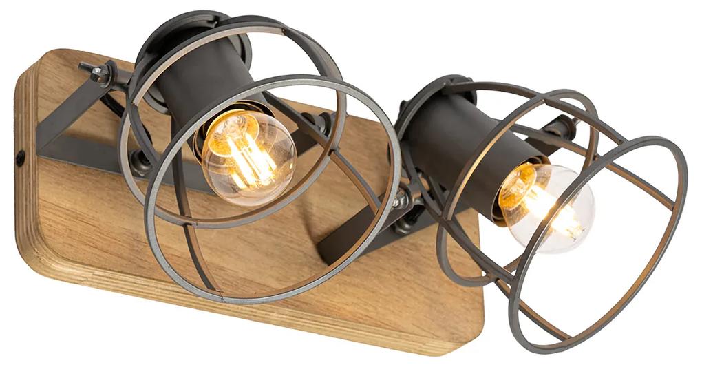 Refletor industrial cinza escuro com madeira ajustável 2 luzes - Arthur Industrial