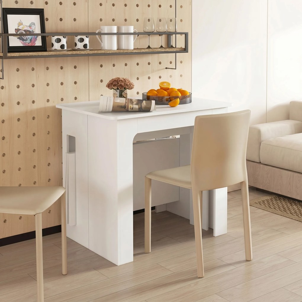 Mesa de Jantar Dobrável, 60-180 x 85 x 75 cm, Extensível até 6 Pessoas (CADEIRAS NÃO INCLUIDAS), Branca