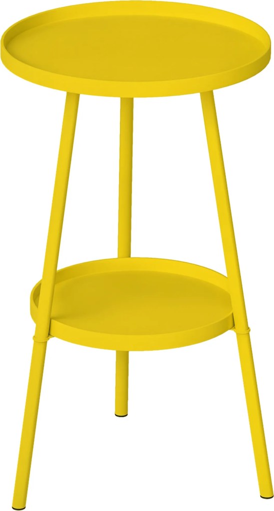 Mesinha redonda de apoio jardim com 2 prateleiras Ø 32 x 51 cm, mesa de jardim para terraço, sala de estar ou varanda, em metal,, amarela