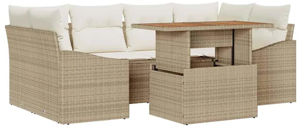 Conjunto de Jantar Jardim 7 Peças com Almofadas Beijinhas em Rattan Si