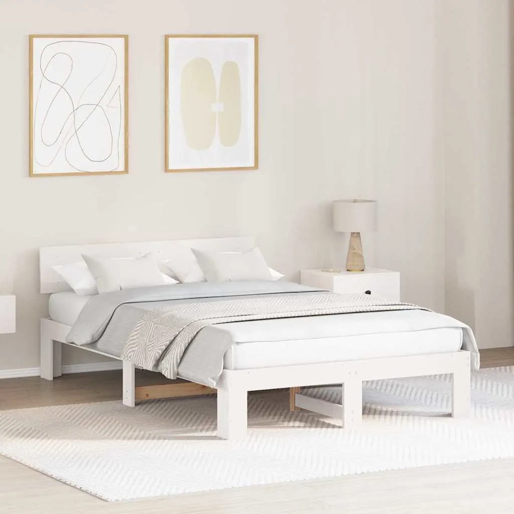 vidaXL Estrutura de Cama com Cabeceira Branca 120x190 cm Madeira de Pinho Sólida