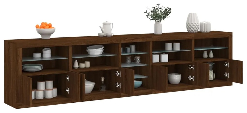 Aparador com luzes LED 283x37x67 cm carvalho castanho