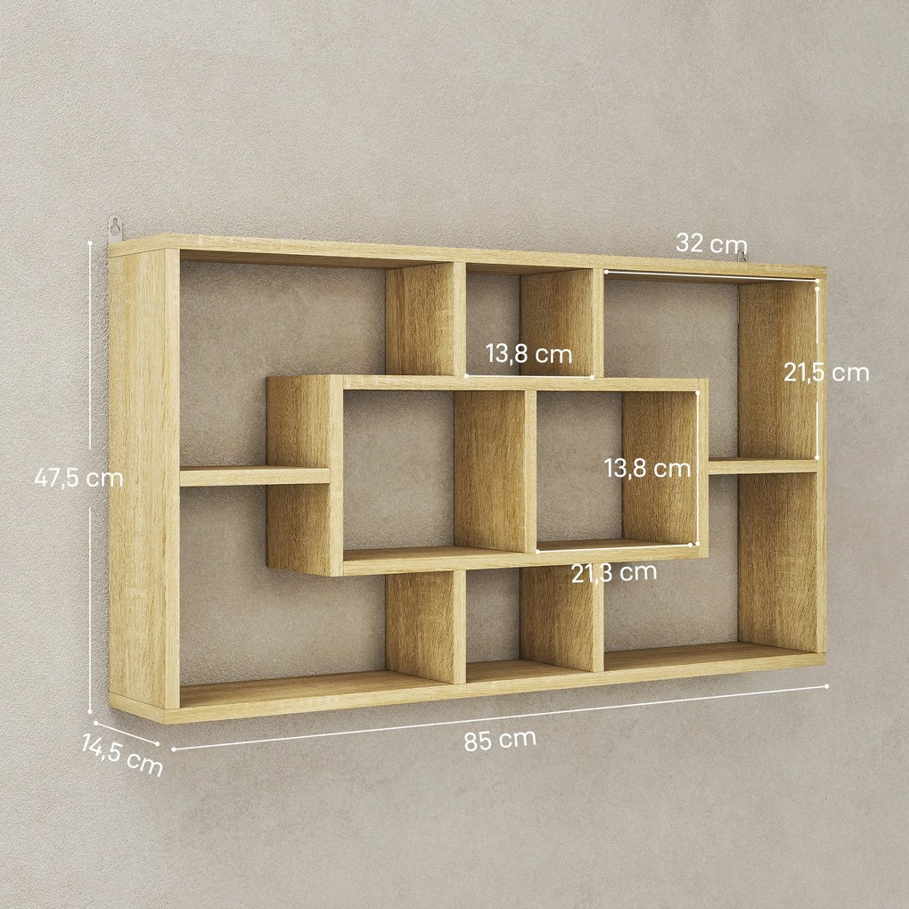 Estante de Parede Decorativa para Livros CDs com 8 Cubos 85x14,5x47,5 cm Carvalho