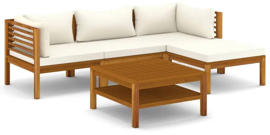 5 pcs conjunto lounge jardim c/ almofadões creme acácia maciça