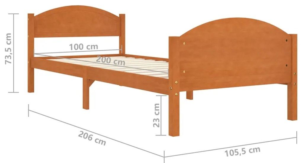 Estrutura de cama 100x200 cm madeira pinho maciço castanho mel