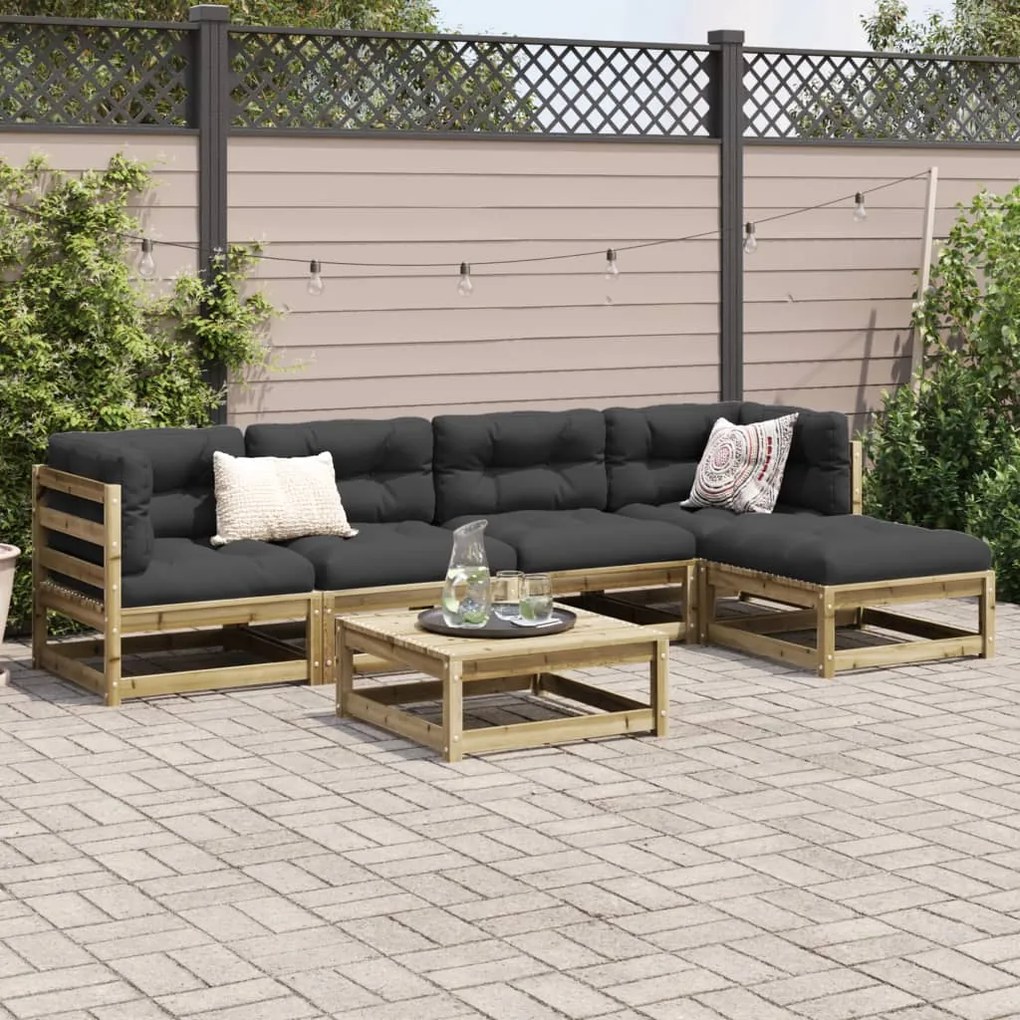 6 pcs conjunto sofás de jardim c/ almofadões pinho impregnado