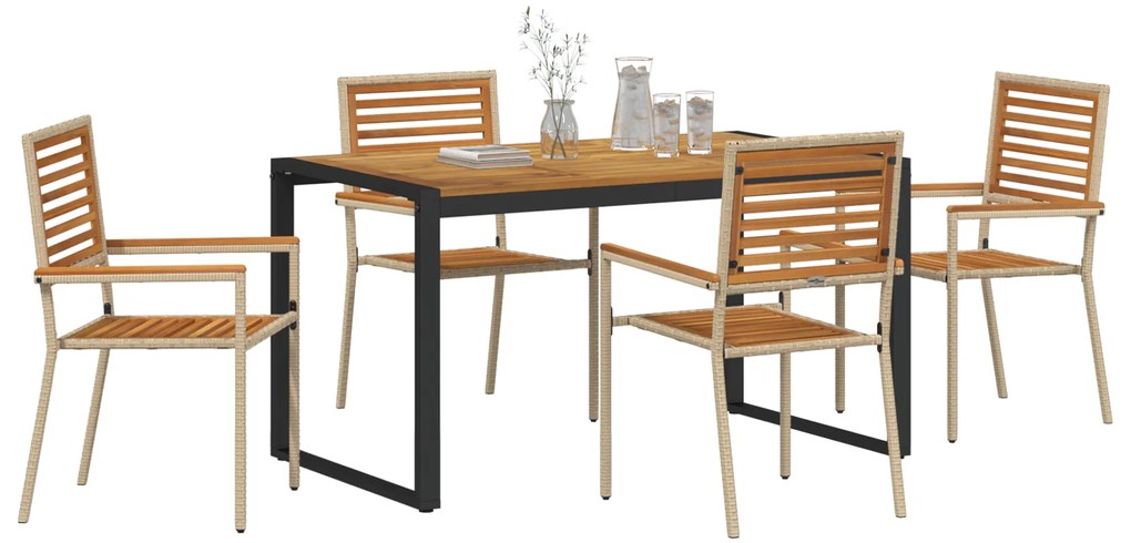 Conjunto de Jantar para Jardim vidaXL de 5 Peças Bege Poli Rattan Acác