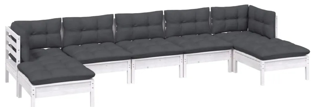 7 pcs conjunto lounge de jardim c/ almofadões pinho branco