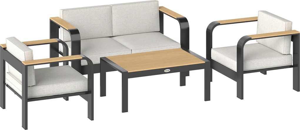 Outsunny Conjunto de Móveis de Jardim em Alumínio para 4 Pessoas Repelente à Água Extra Profundo com Sofá 2 Lugares 2 Poltronas | Aosom Portugal