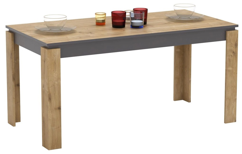 Mesa de jantar PHILIPPA, bilaminado carvalho com cinza escuro, 160 x 80 cms