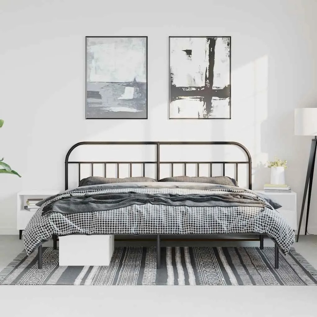 Estrutura de cama com cabeceira 193x203 cm metal preto