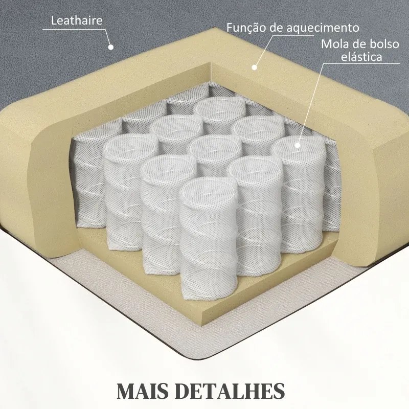Poltrona Relax Reclinável Elétrica Elevatória com 8 Pontos de Massagem Aquecimento Lombar Revestida em Couro Sintético Cinzento
