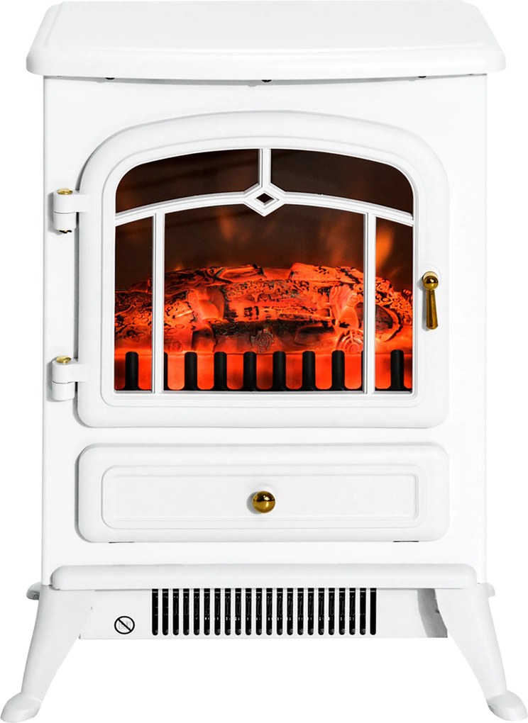 Lareira elétrica com efeito de chama 45 x 28 x 54 cm, estilo retro, termóstato, 950-1850 W, proteção contra sobreaquecimento, branca