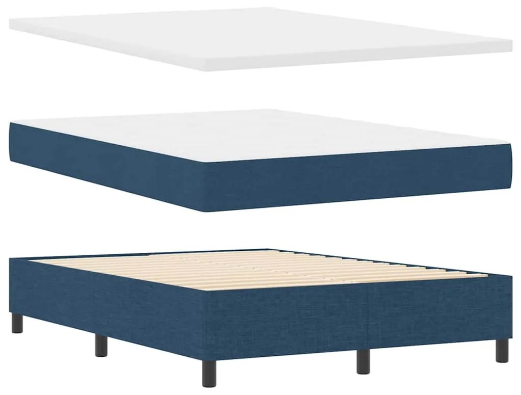 Cama Box Spring com Colchão e Banco Azul 140x190 cm Tecido