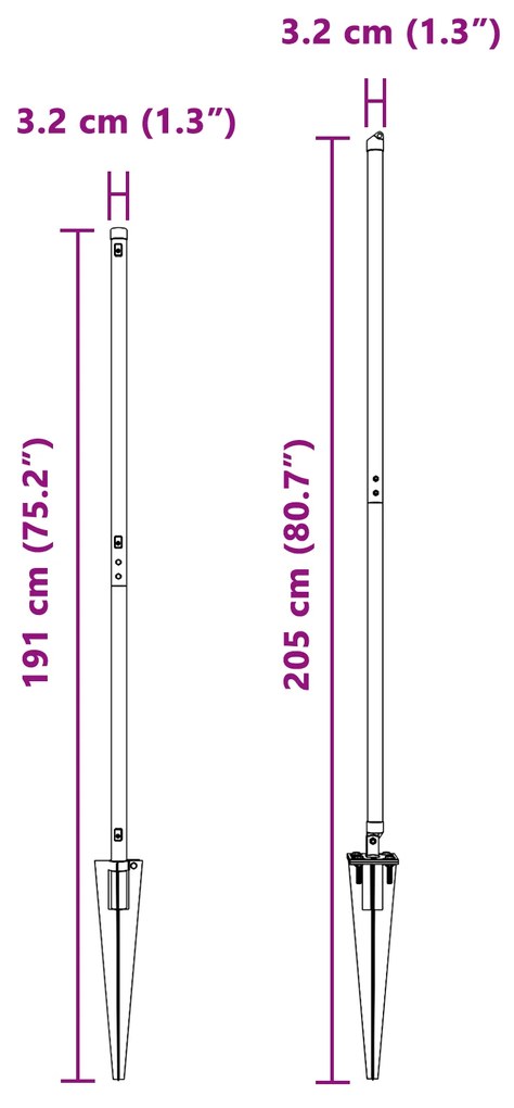 Postes de Cerca vidaXL com Ponta 26 pcs Ø32 mm 160 cm Aço Galvanizado