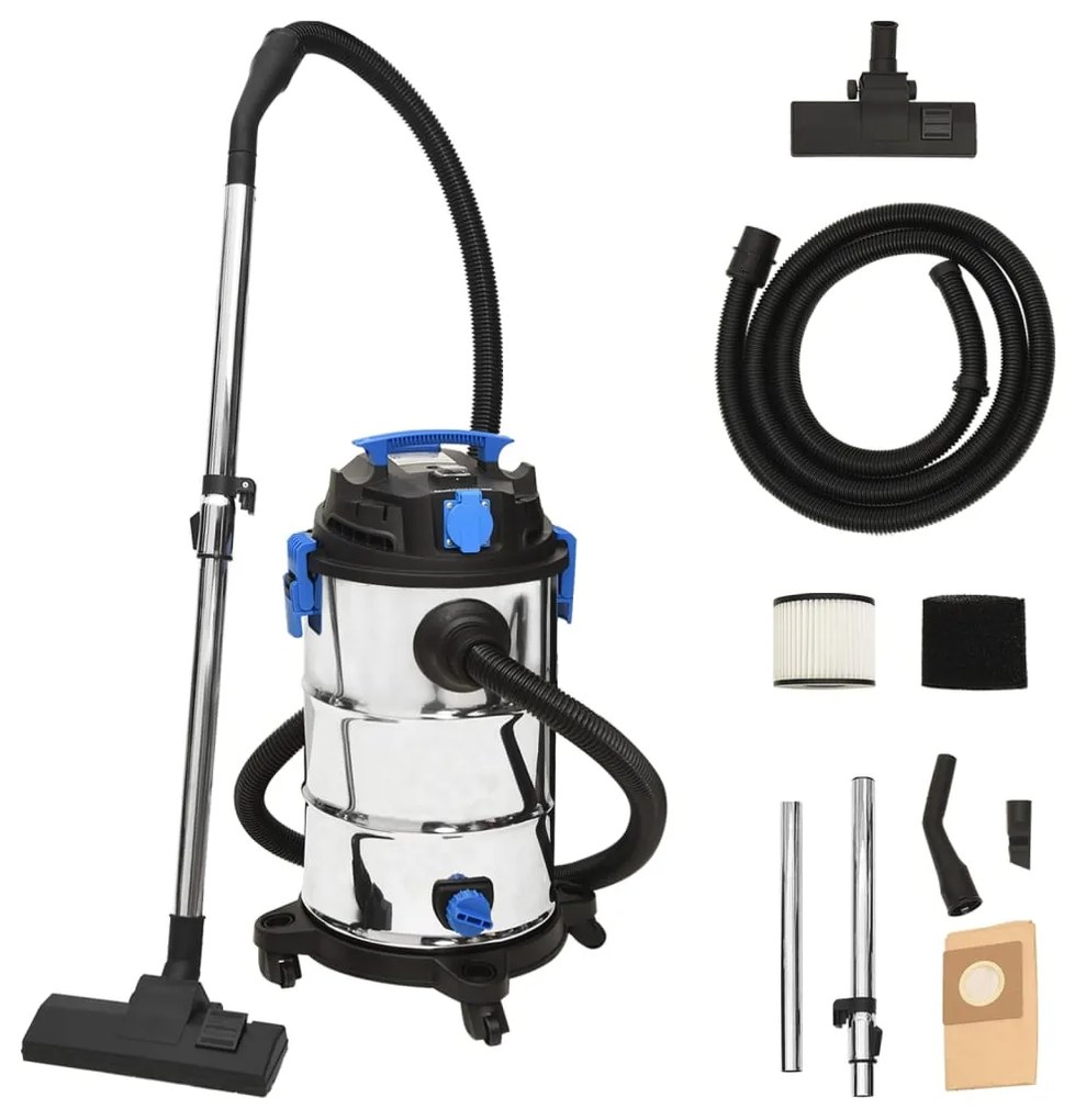 152916 vidaXL Aspirador húmido/seco 1200 W 30 L prateado