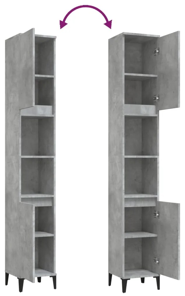 Armário WC 30x30x190 cm derivados de madeira cinzento cimento