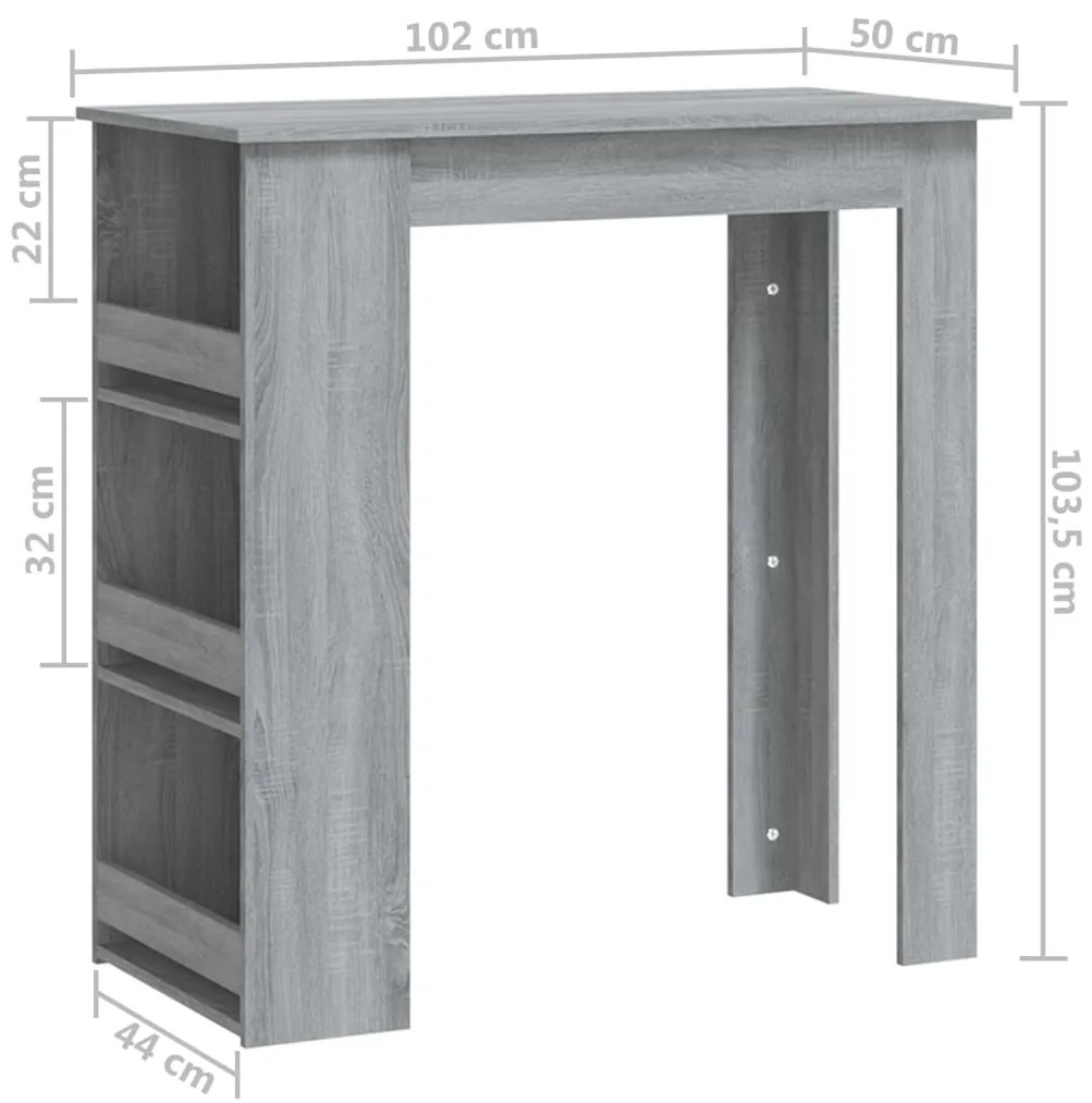 Mesa bar c/ prateleiras 102x50x103,5cm aglomer. sonoma cinzento