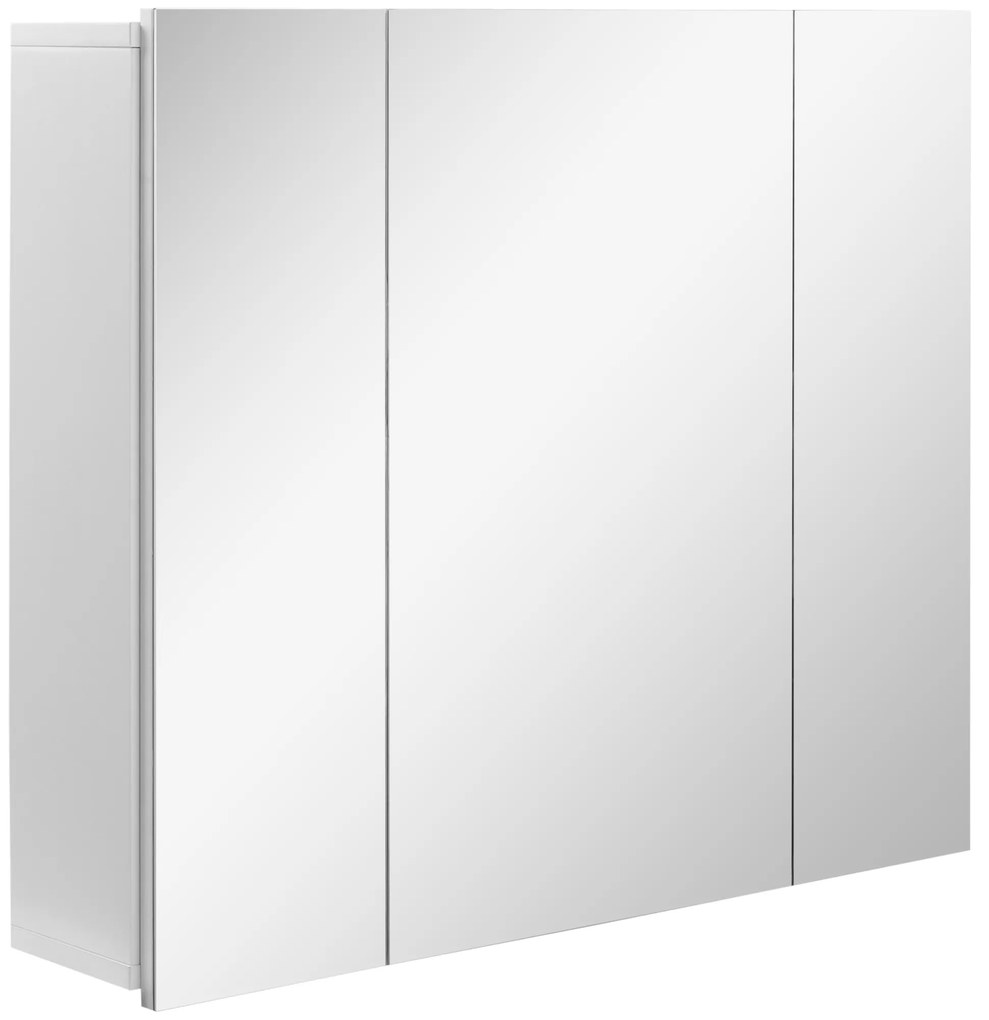 kleankin Armário de Casa de Banho com 3 Portas com Espelho Armário de Parede com Prateleiras Internas Ajustáveis 70x15x60 cm Branco