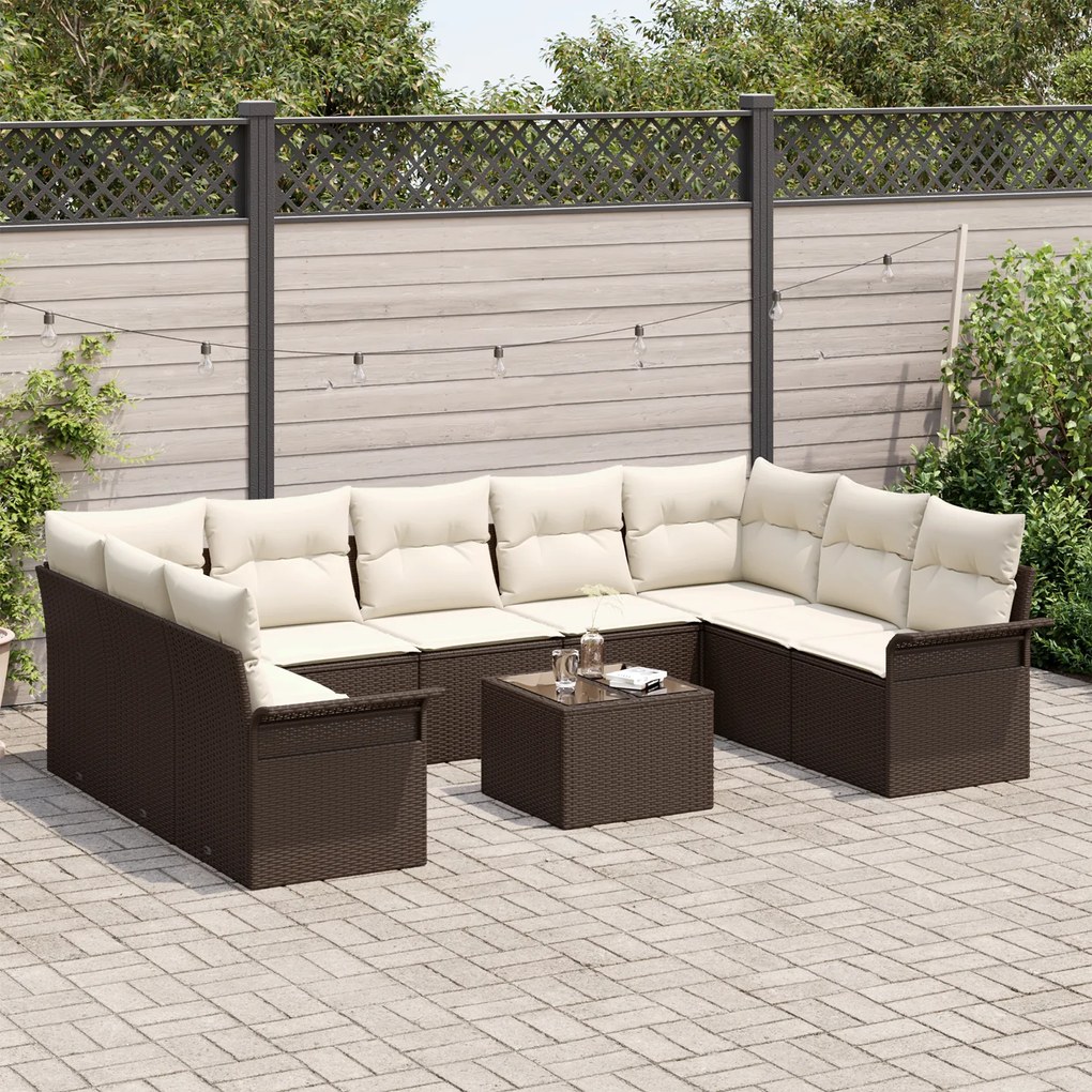 Conjunto de Sofá de Jardim de 9 Peças com Almofadas Cinza Vime de Polí