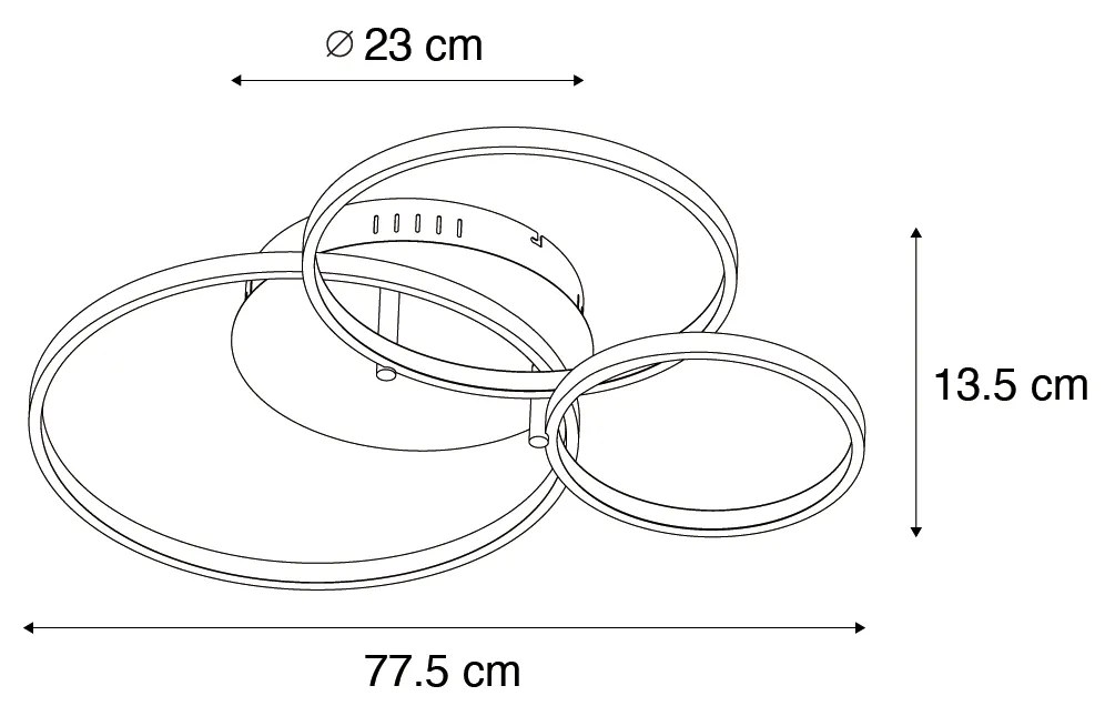 LED Candeeiro de teto inteligente preto 3 luzes com comando remoto - Rondas Design