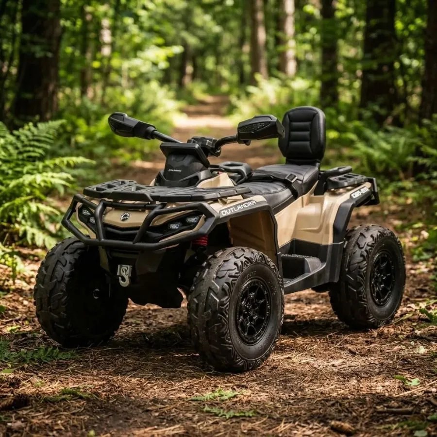 Moto eletrica para crianças 1 a 5 anos, 2 lugares 12V CAN-AM Outlander rodas Borracha Caqui
