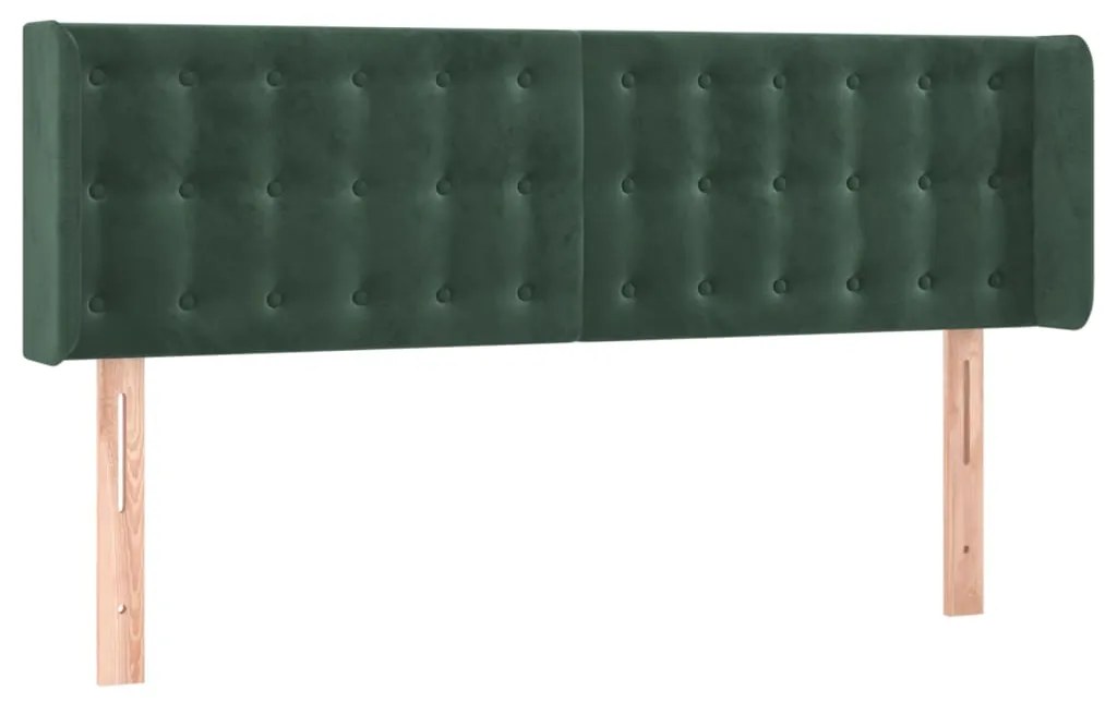 Cabeceira cama c/ luzes LED veludo 147x16x78/88 cm verde-escuro