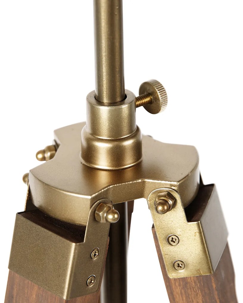 Candeeiro de pé tripé industrial bronze com madeira - Mangoes
