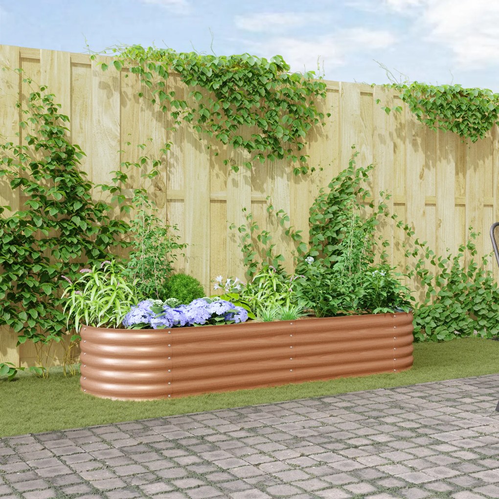 vidaXL Cama Elevada de Jardim Castanha com Aparência de Madeira 240x80x44 cm Aço
