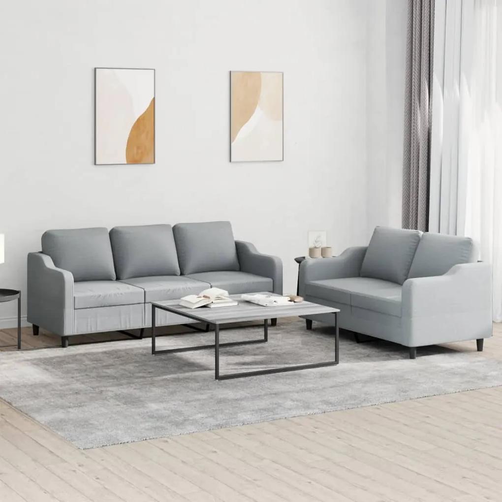 3201834 vidaXL 2 pcs conjunto de sofás com almofadões tecido cinzento-claro
