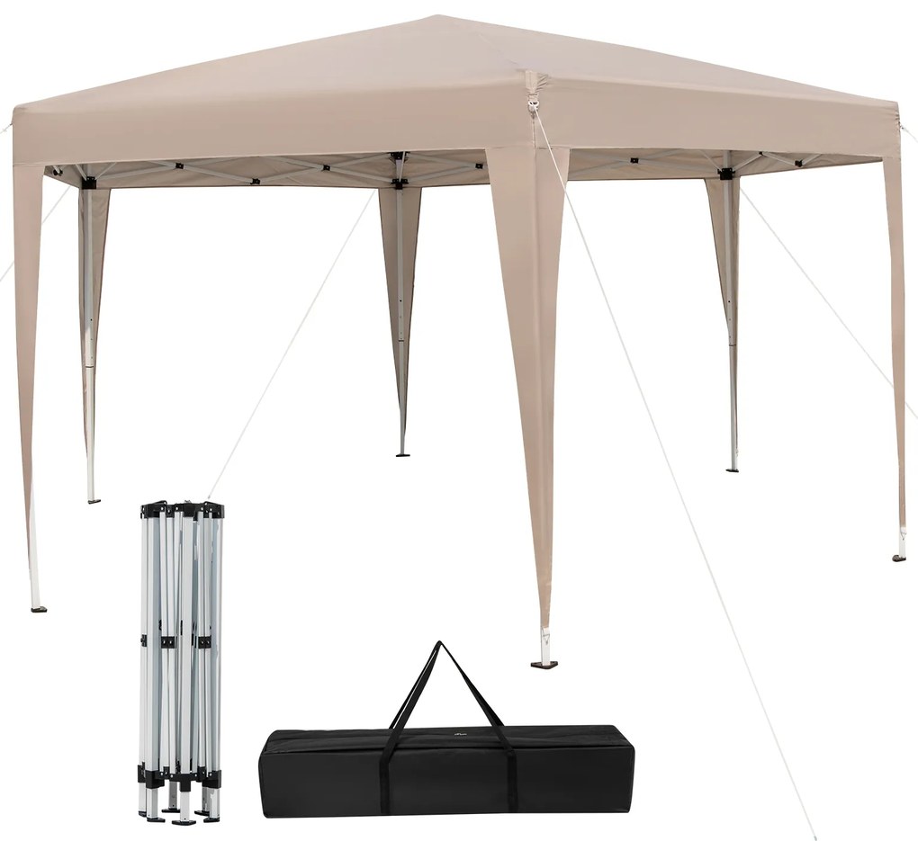 Gazebo dobrável de 3 x 4,5 m com bolsa de rodas e 4 cordas Gazebo pop-up ajustável em altura Gazebo de jardim bege