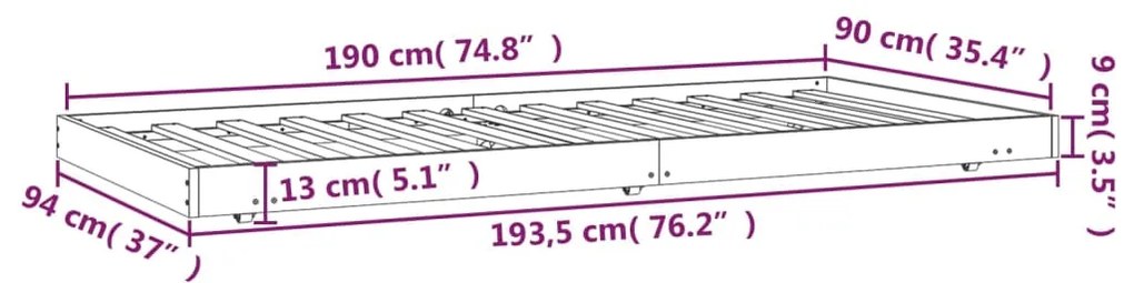 Estrutura de cama 90x190 cm madeira de pinho maciça branco