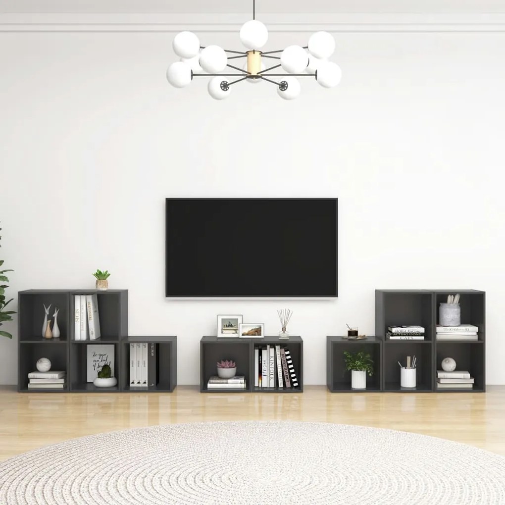 vidaXL 8 pcs conjunto de móveis de TV derivados madeira cinzento