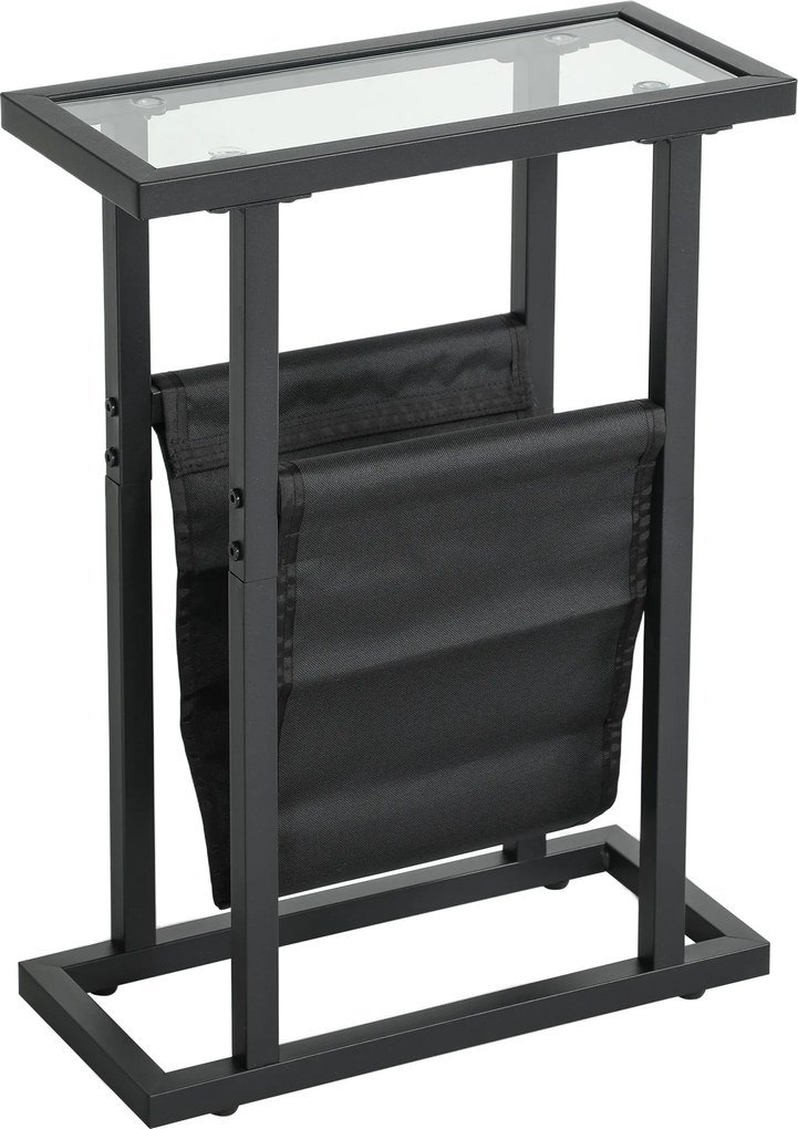 HOMCOM Mesa de Apoio Estreita, mesa lateral em metal com porta-revistas e tampo em vidro temperado, 40 x 18 x 55,5 cm, preto | Aosom Portugal