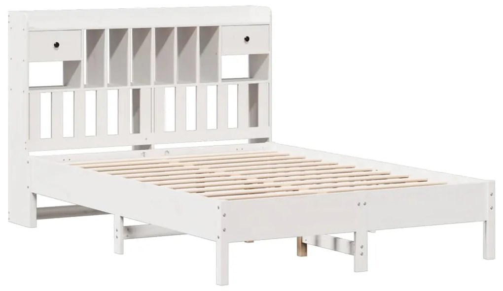 Cama com estante sem colchão 140x190 cm pinho maciço branco
