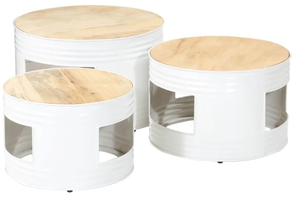 Mesas de bar formato de tambor 3 pcs mangueira áspera maciça